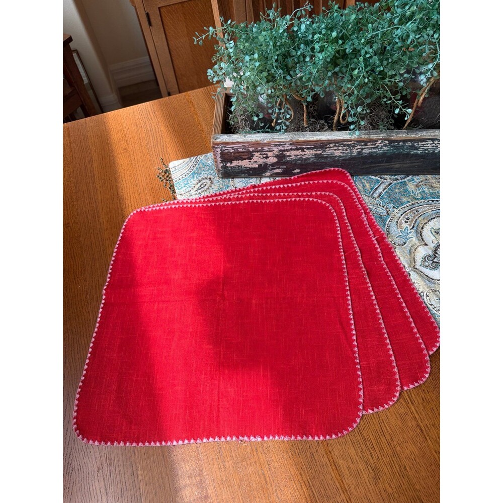 Cloth Dinner Napkins Linen Set Of 4 Handmade Red 16x16 Rustic Farmhouse Vintage